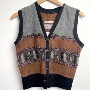 Vintage 80s 90s‎ Suede Patchwork Sweater Vest Medium Boho Indie Southwestern